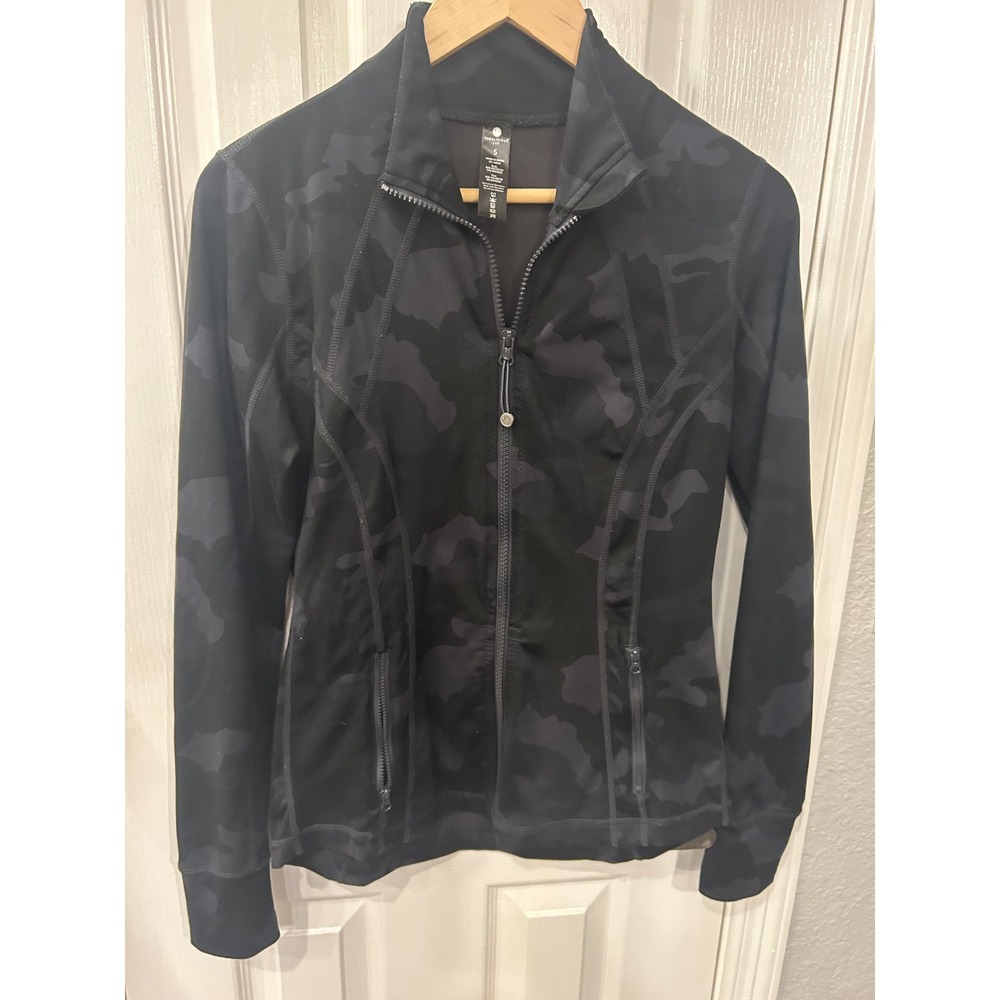 Yogalicious‎ Full Zip Jacket Black Camo Lux Mock Neck Thumbhole Athletic Yoga